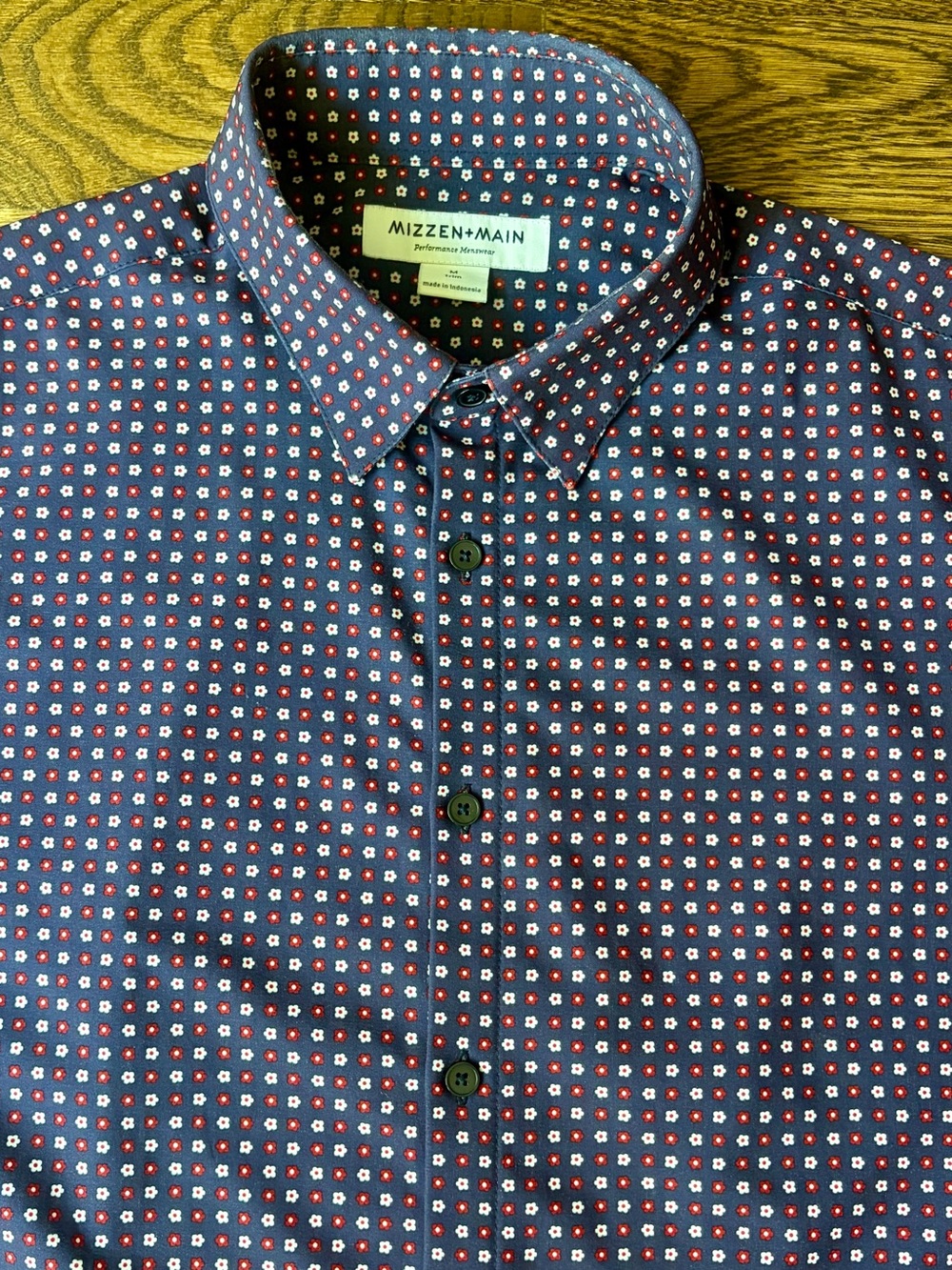 Mizzen+Main Men’s Medium Trim Fit Short Sleeve Performance Shirt Navy Floral